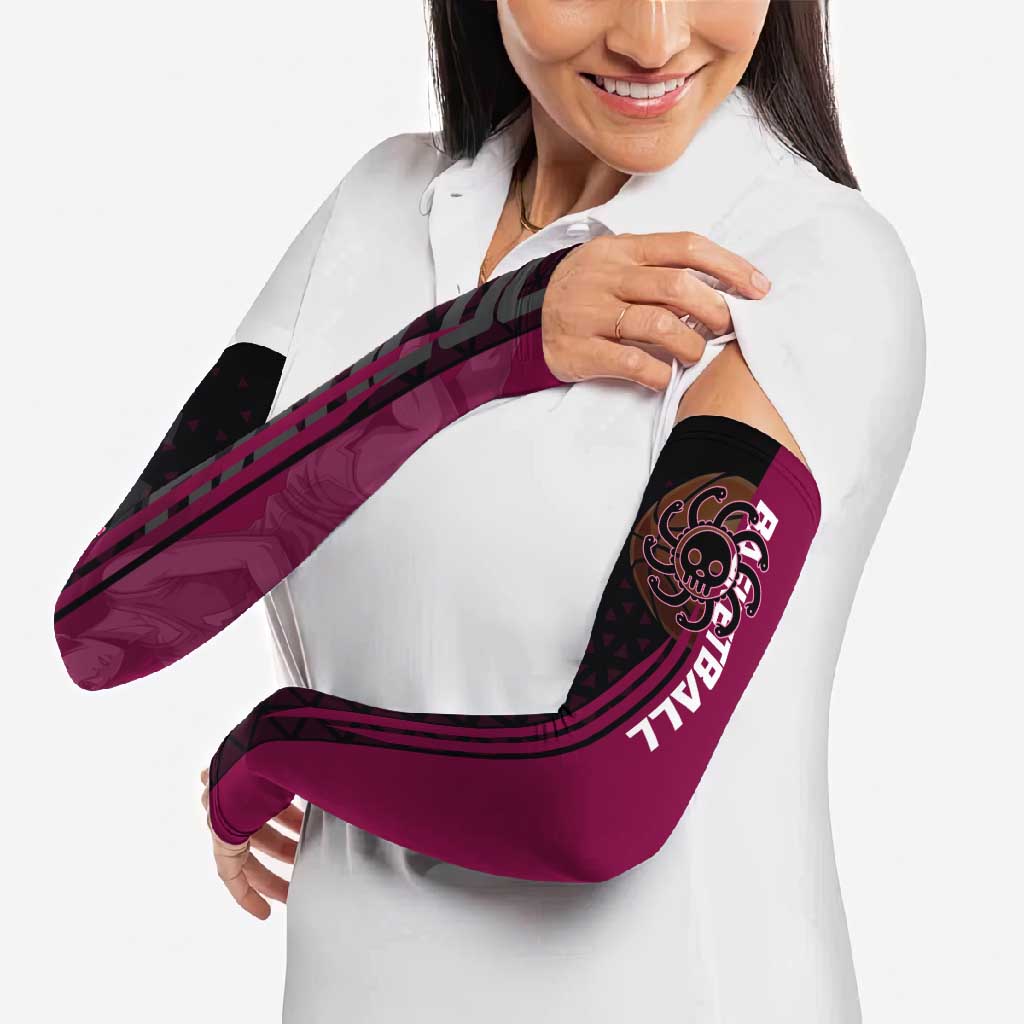 Boa Hancock One Piece Basketball Theme Maroon and Black Design Arm Sleeves with Serpent Emblem and Dynamic Pose - The Mazicc