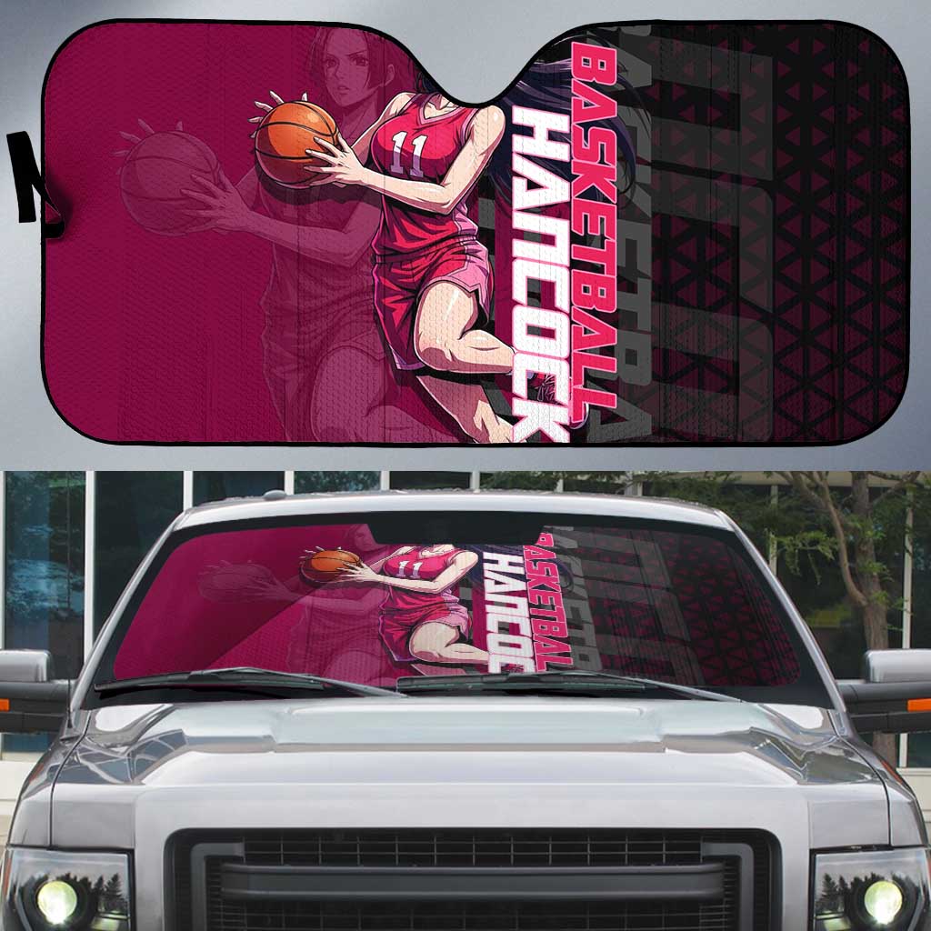 Boa Hancock One Piece Basketball Theme Maroon and Black Design Auto Sun Shade with Serpent Emblem and Dynamic Pose - The Mazicc