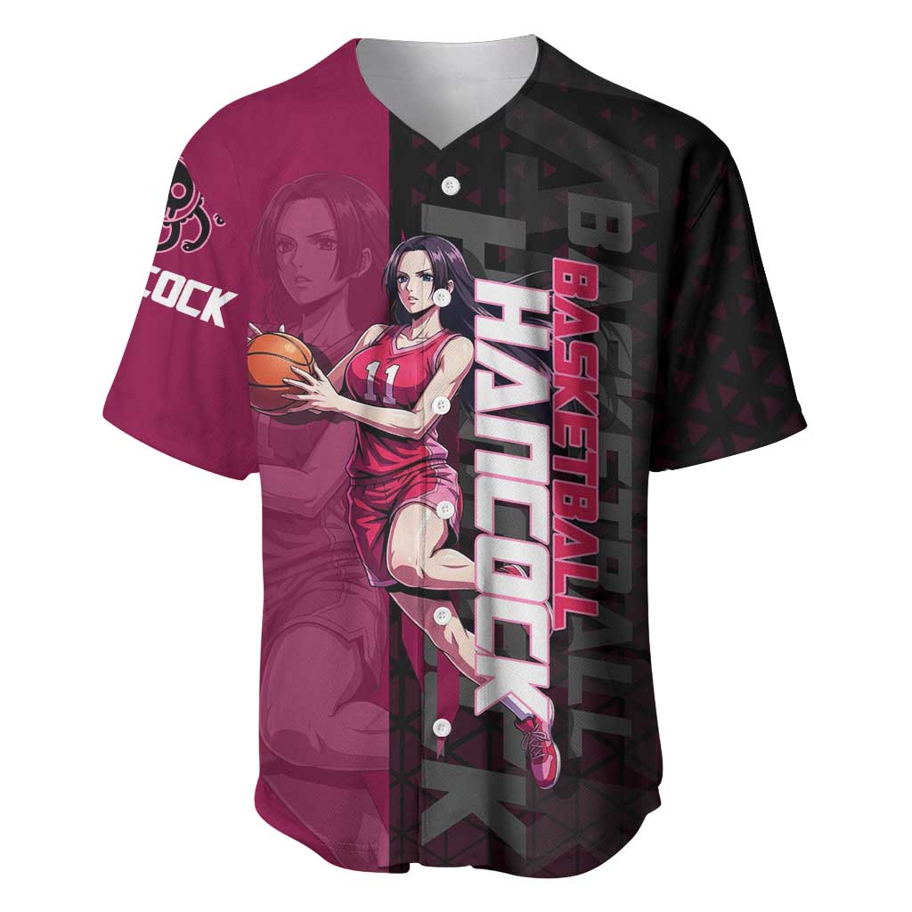 Boa Hancock One Piece Basketball Theme Maroon and Black Design Baseball Jersey with Serpent Emblem and Dynamic Pose - The Mazicc