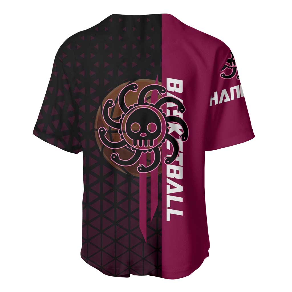 Boa Hancock One Piece Basketball Theme Maroon and Black Design Baseball Jersey with Serpent Emblem and Dynamic Pose - The Mazicc