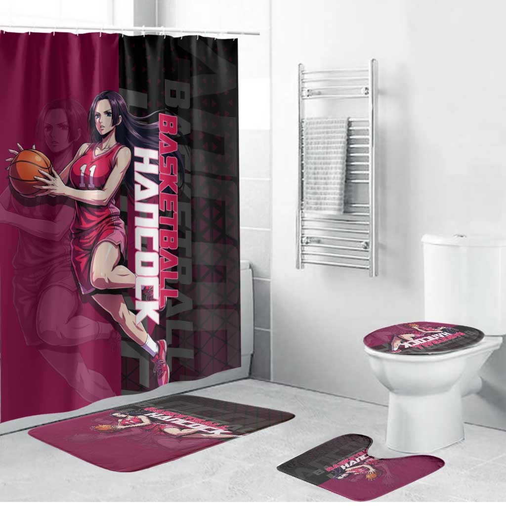 Boa Hancock One Piece Basketball Theme Maroon and Black Design Bathroom Set with Serpent Emblem and Dynamic Pose - The Mazicc