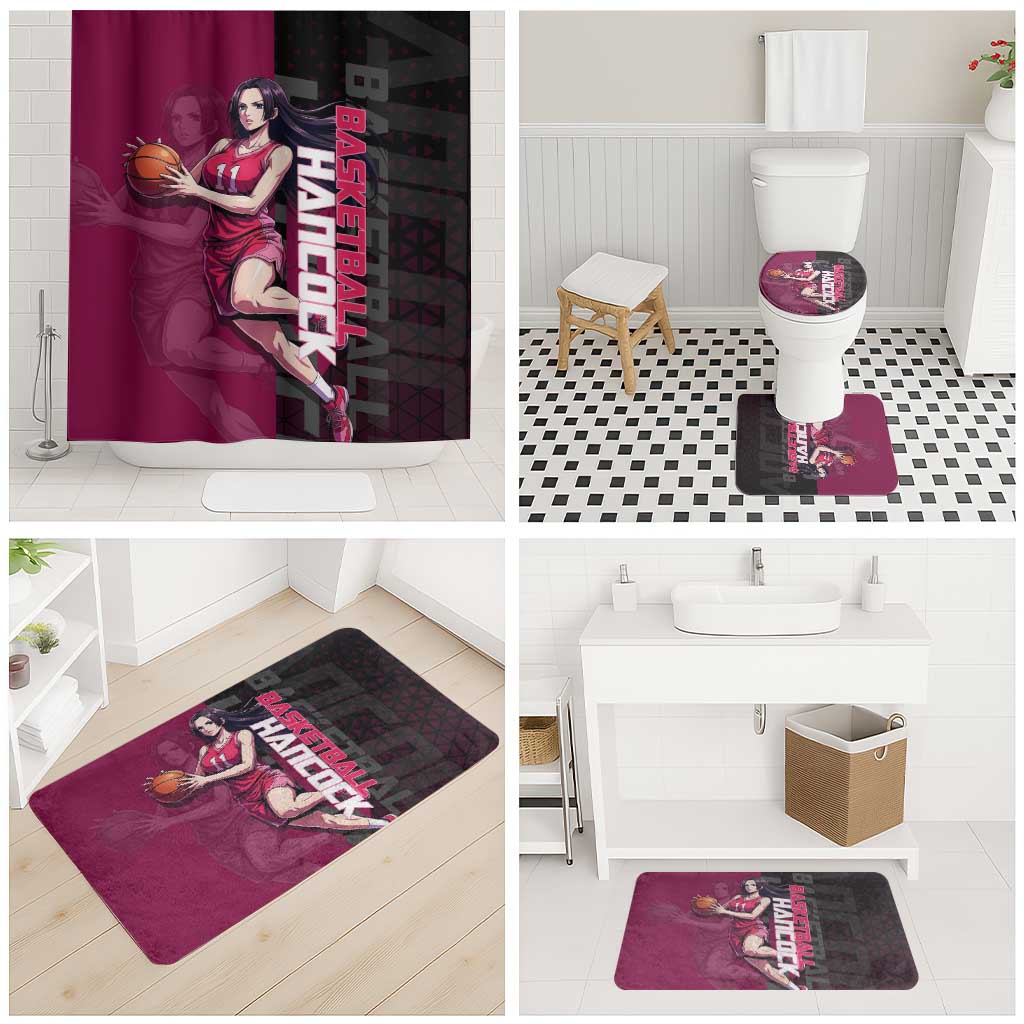 Boa Hancock One Piece Basketball Theme Maroon and Black Design Bathroom Set with Serpent Emblem and Dynamic Pose - The Mazicc