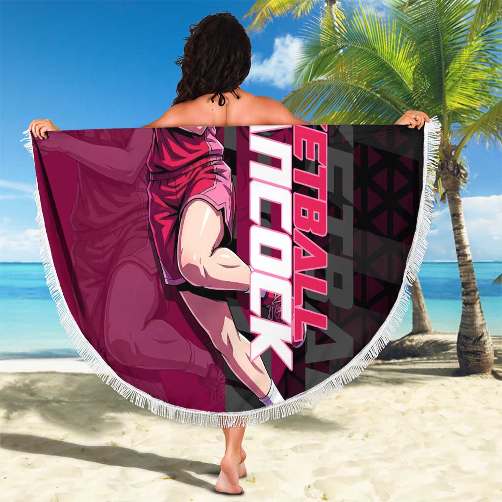 Boa Hancock One Piece Basketball Theme Maroon and Black Design Beach Blanket with Serpent Emblem and Dynamic Pose - The Mazicc