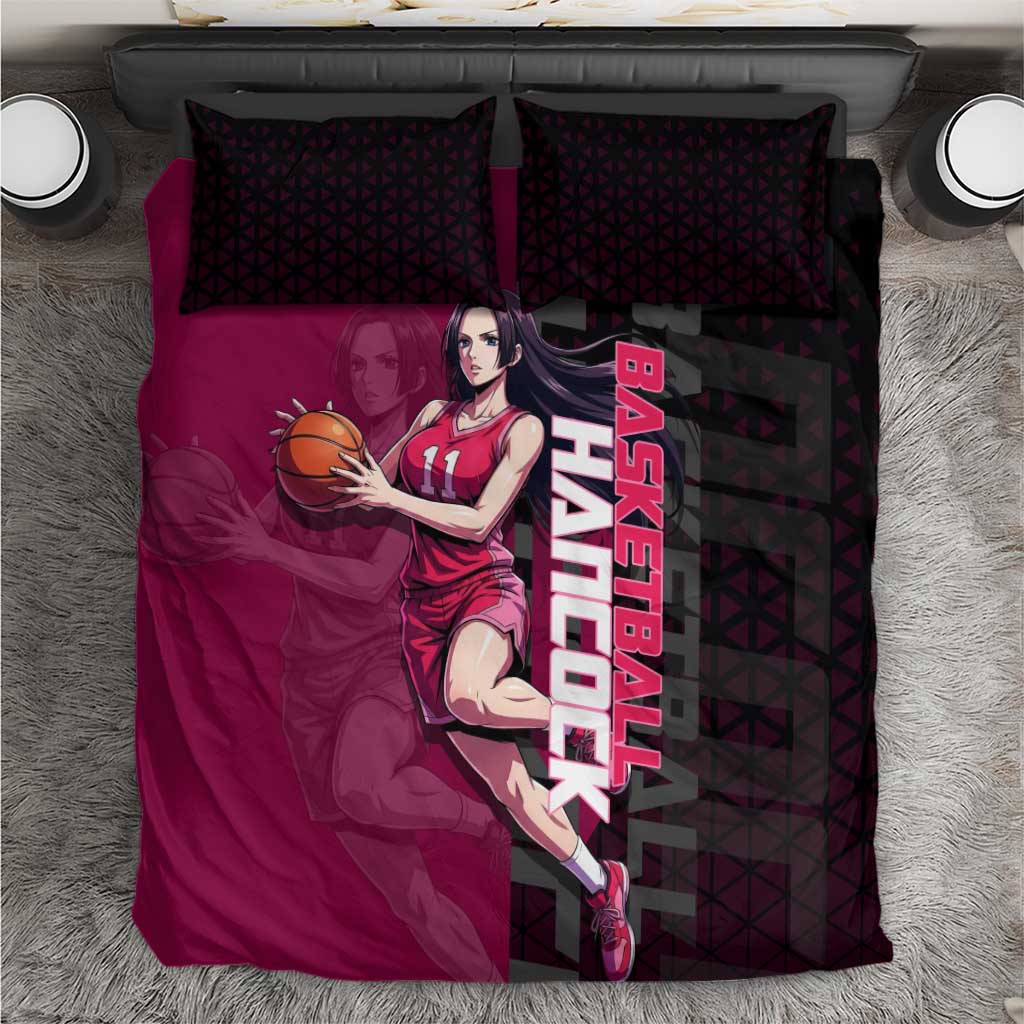 Boa Hancock One Piece Basketball Theme Maroon and Black Design Bedding Set with Serpent Emblem and Dynamic Pose - The Mazicc