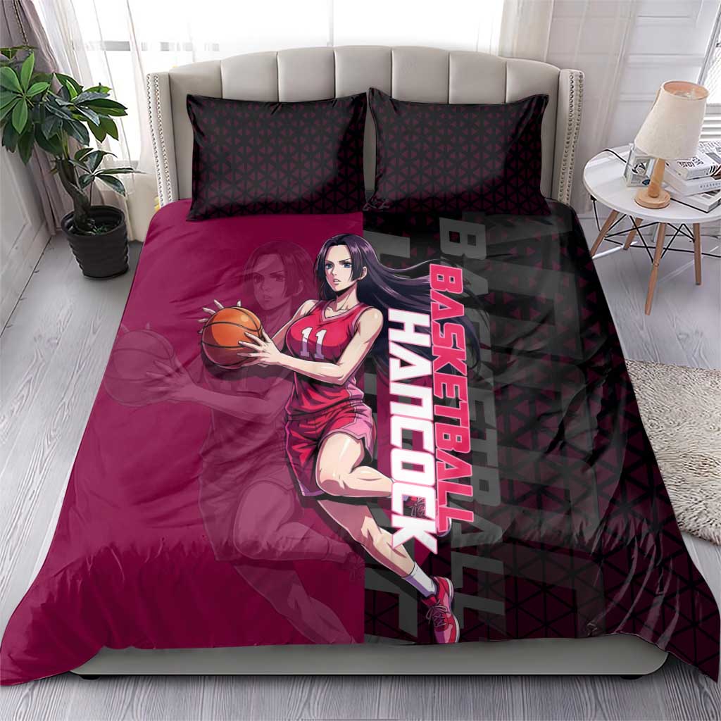 Boa Hancock One Piece Basketball Theme Maroon and Black Design Bedding Set with Serpent Emblem and Dynamic Pose - The Mazicc