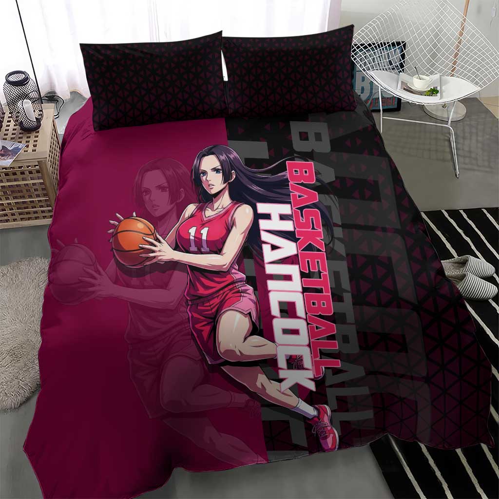 Boa Hancock One Piece Basketball Theme Maroon and Black Design Bedding Set with Serpent Emblem and Dynamic Pose - The Mazicc