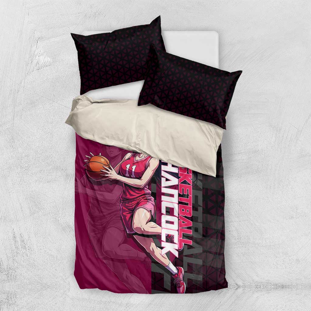 Boa Hancock One Piece Basketball Theme Maroon and Black Design Bedding Set with Serpent Emblem and Dynamic Pose - The Mazicc