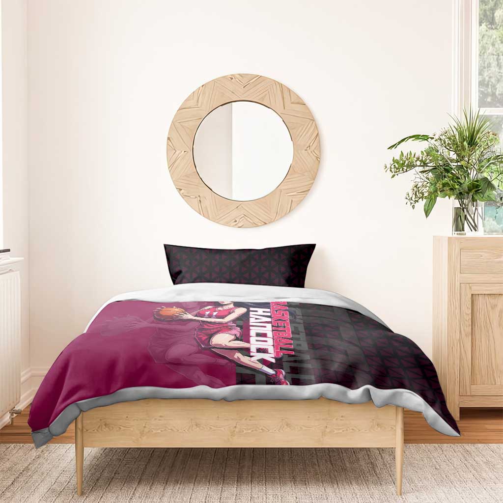 Boa Hancock One Piece Basketball Theme Maroon and Black Design Bedding Set with Serpent Emblem and Dynamic Pose - The Mazicc