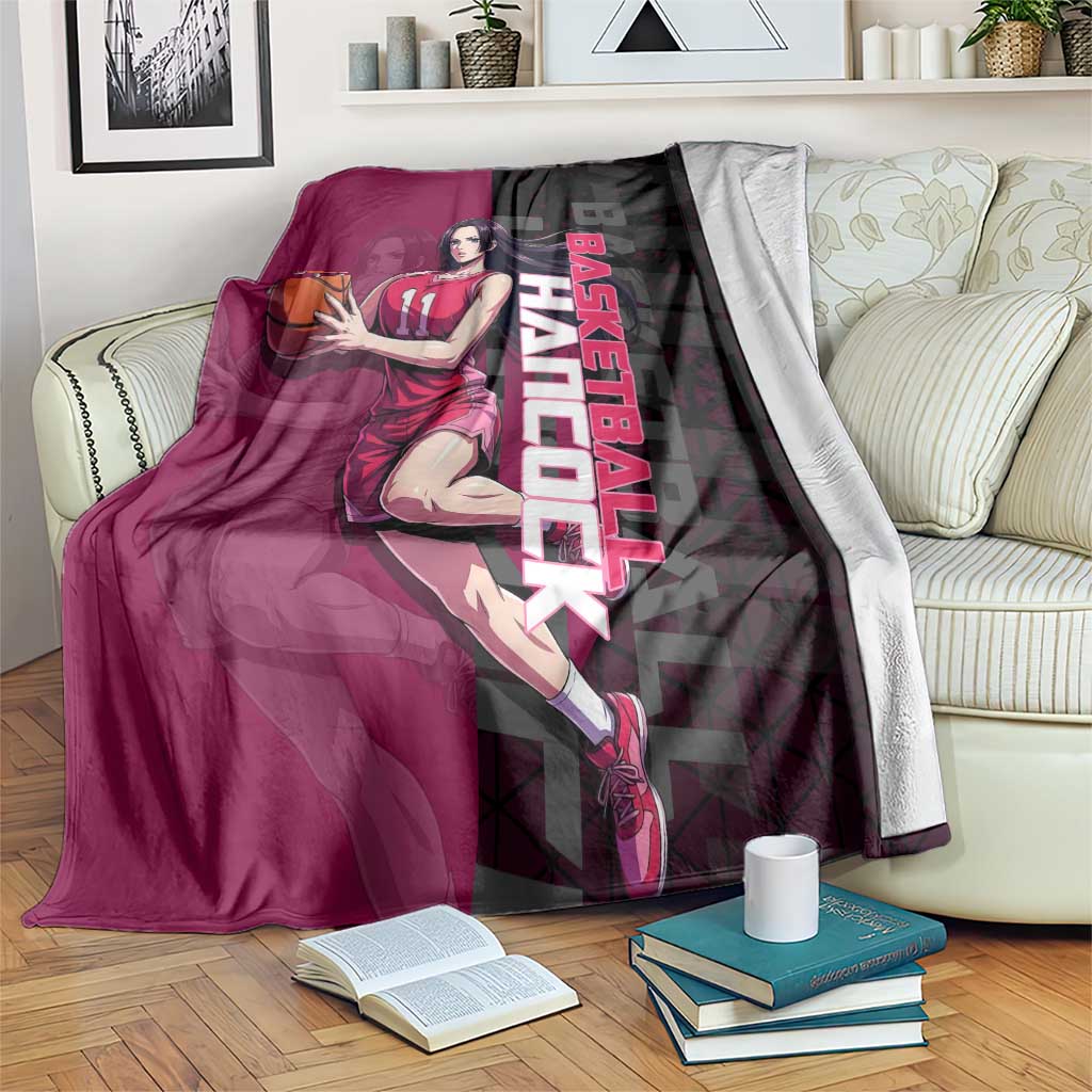 Boa Hancock One Piece Basketball Theme Maroon and Black Design Blanket with Serpent Emblem and Dynamic Pose - The Mazicc