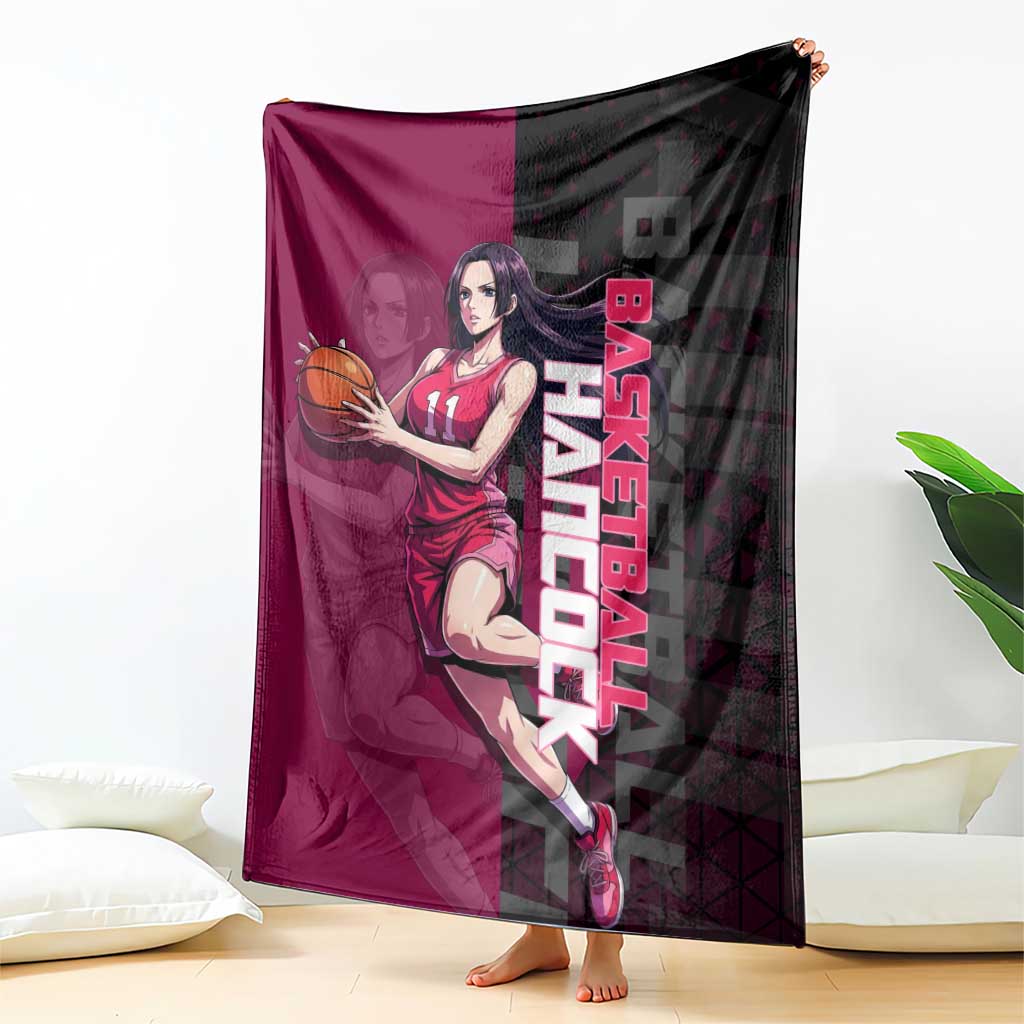 Boa Hancock One Piece Basketball Theme Maroon and Black Design Blanket with Serpent Emblem and Dynamic Pose - The Mazicc