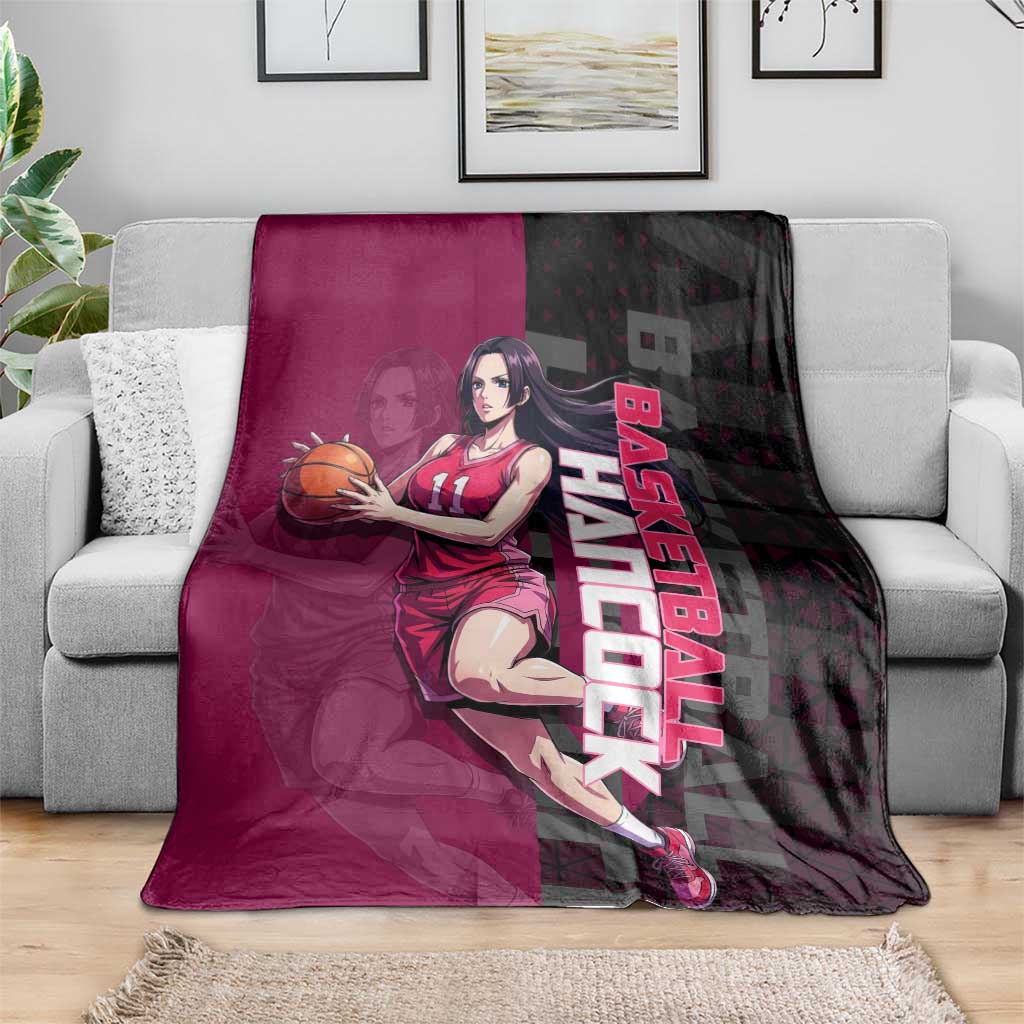 Boa Hancock One Piece Basketball Theme Maroon and Black Design Blanket with Serpent Emblem and Dynamic Pose - The Mazicc