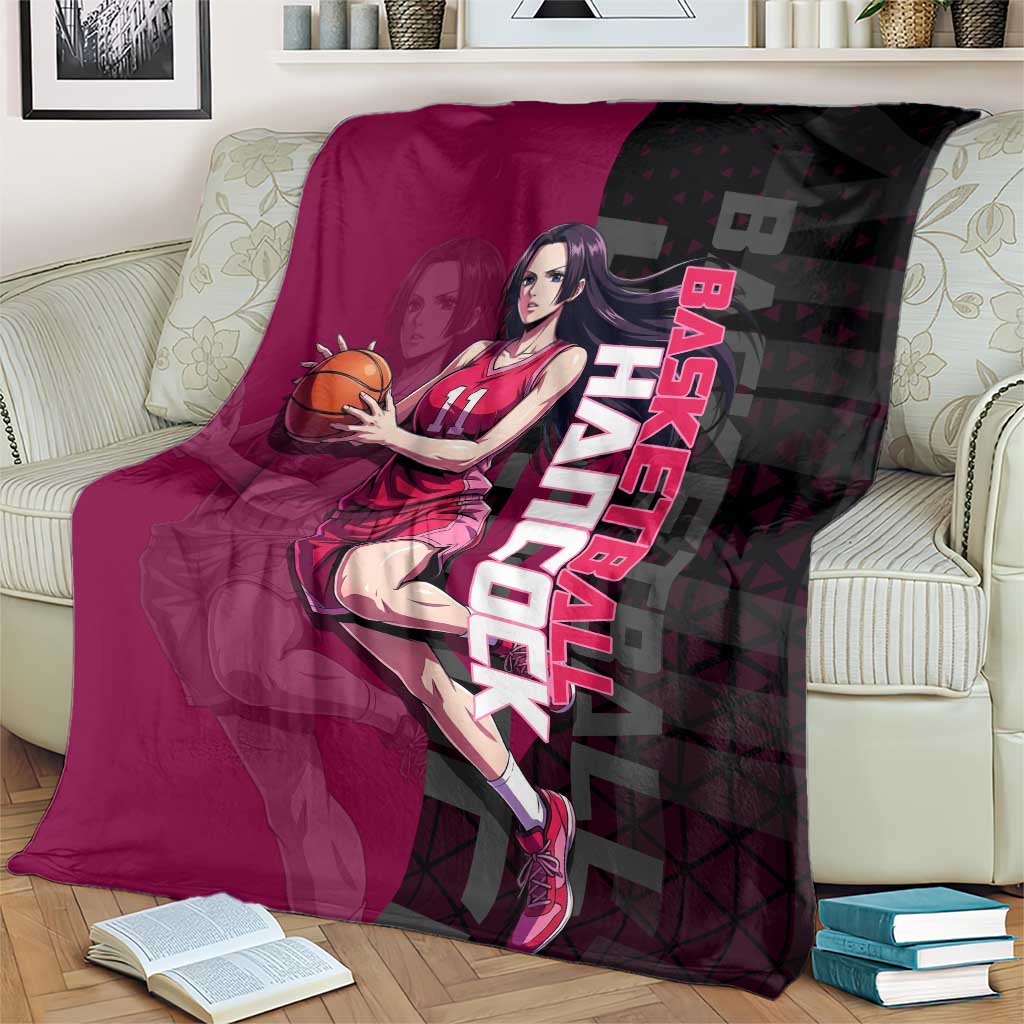 Boa Hancock One Piece Basketball Theme Maroon and Black Design Blanket with Serpent Emblem and Dynamic Pose - The Mazicc