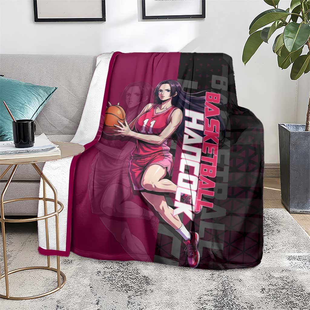 Boa Hancock One Piece Basketball Theme Maroon and Black Design Blanket with Serpent Emblem and Dynamic Pose - The Mazicc