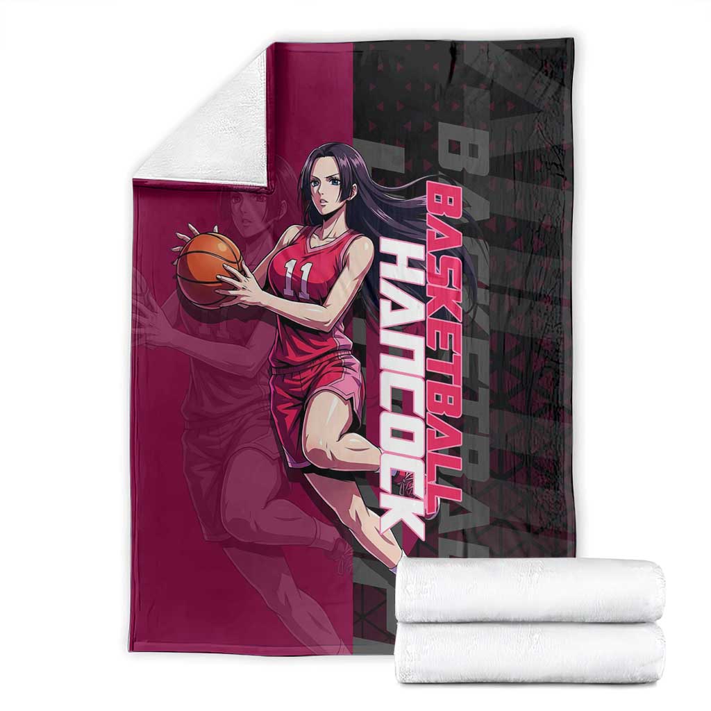 Boa Hancock One Piece Basketball Theme Maroon and Black Design Blanket with Serpent Emblem and Dynamic Pose - The Mazicc