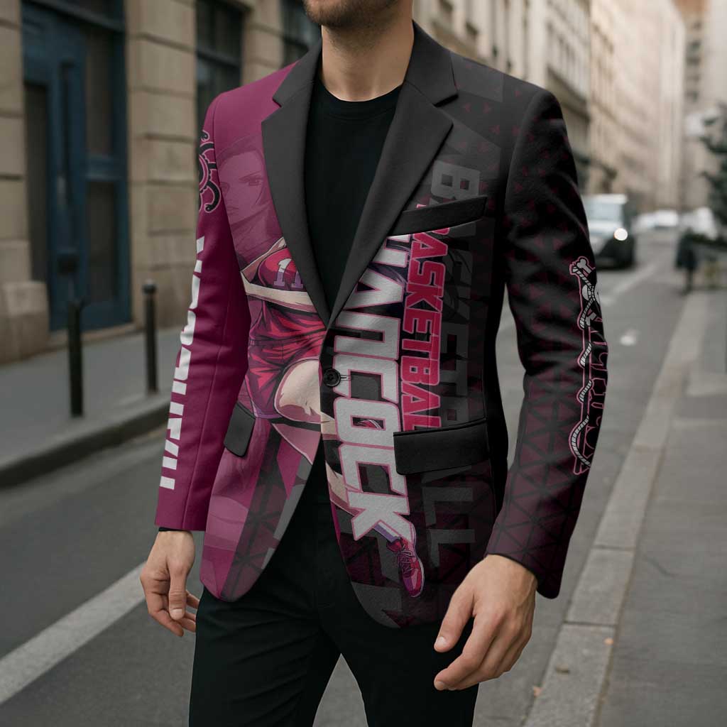 Boa Hancock One Piece Basketball Theme Maroon and Black Design Blazer with Serpent Emblem and Dynamic Pose - The Mazicc