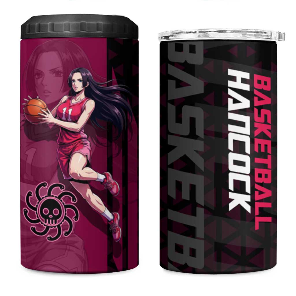 Boa Hancock One Piece Basketball Theme Maroon and Black Design 4 in 1 Can Cooler Tumbler with Serpent Emblem and Dynamic Pose - The Mazicc