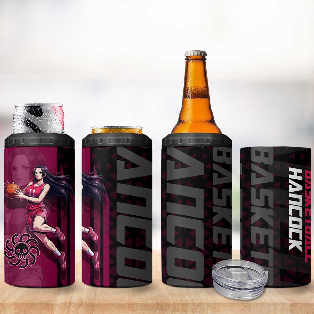 Boa Hancock One Piece Basketball Theme Maroon and Black Design 4 in 1 Can Cooler Tumbler with Serpent Emblem and Dynamic Pose - The Mazicc