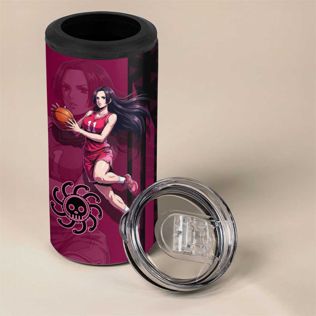 Boa Hancock One Piece Basketball Theme Maroon and Black Design 4 in 1 Can Cooler Tumbler with Serpent Emblem and Dynamic Pose - The Mazicc