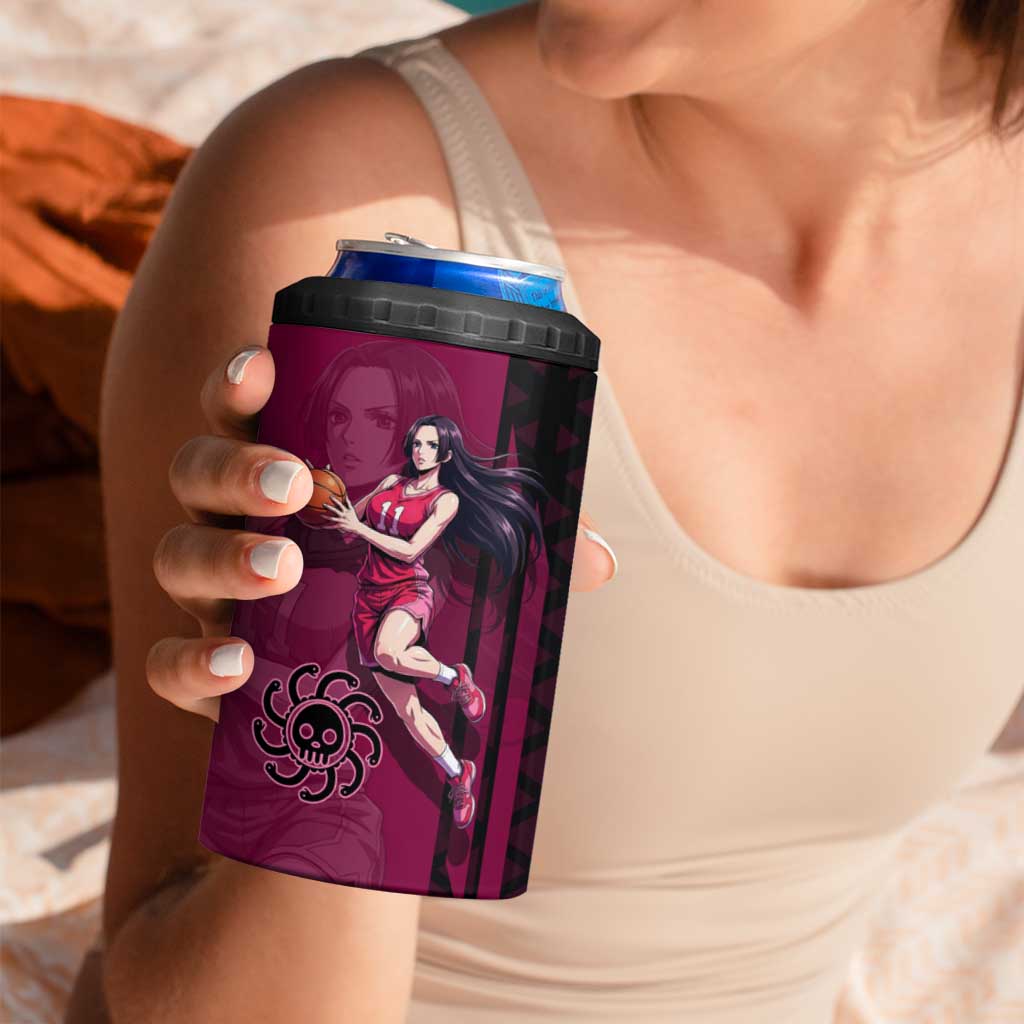 Boa Hancock One Piece Basketball Theme Maroon and Black Design 4 in 1 Can Cooler Tumbler with Serpent Emblem and Dynamic Pose - The Mazicc