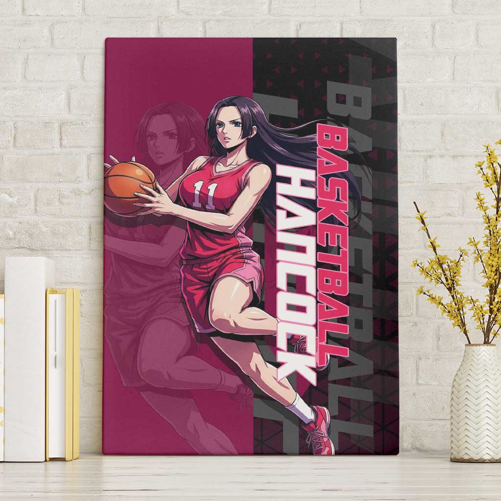 Boa Hancock One Piece Basketball Theme Maroon and Black Design Canvas Wall Art with Serpent Emblem and Dynamic Pose - The Mazicc