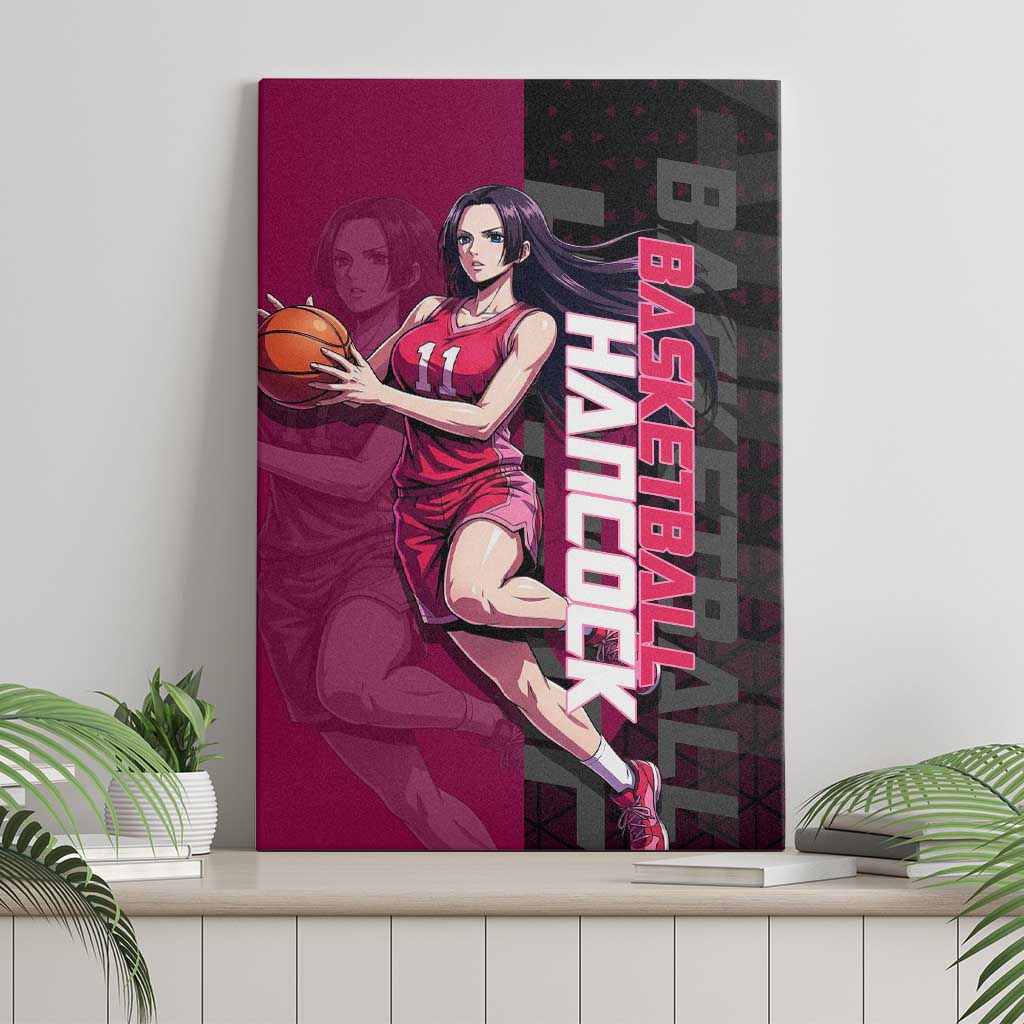Boa Hancock One Piece Basketball Theme Maroon and Black Design Canvas Wall Art with Serpent Emblem and Dynamic Pose - The Mazicc