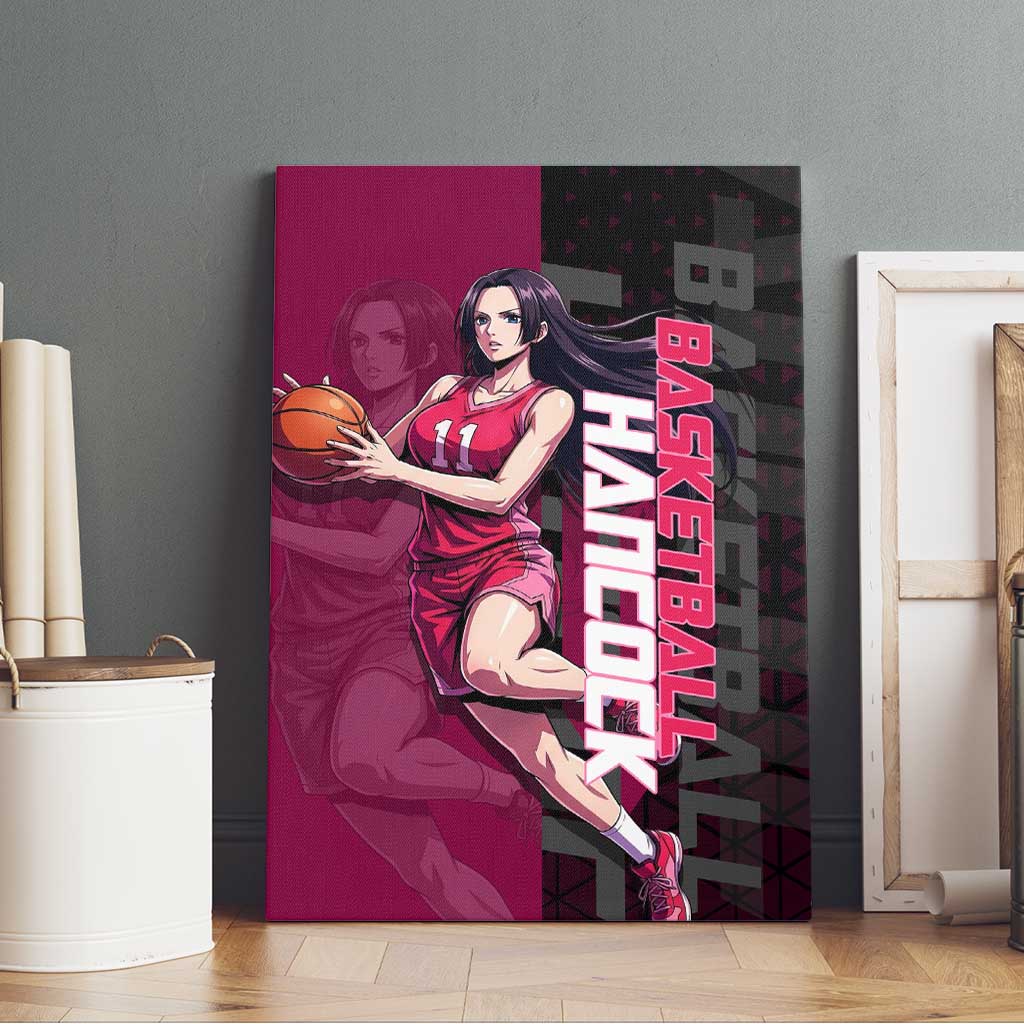 Boa Hancock One Piece Basketball Theme Maroon and Black Design Canvas Wall Art with Serpent Emblem and Dynamic Pose - The Mazicc