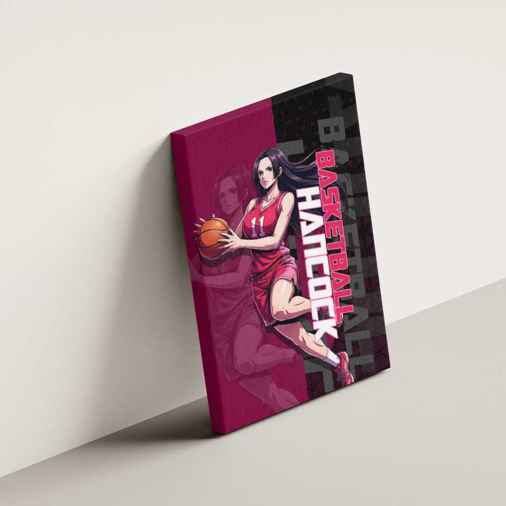 Boa Hancock One Piece Basketball Theme Maroon and Black Design Canvas Wall Art with Serpent Emblem and Dynamic Pose - The Mazicc