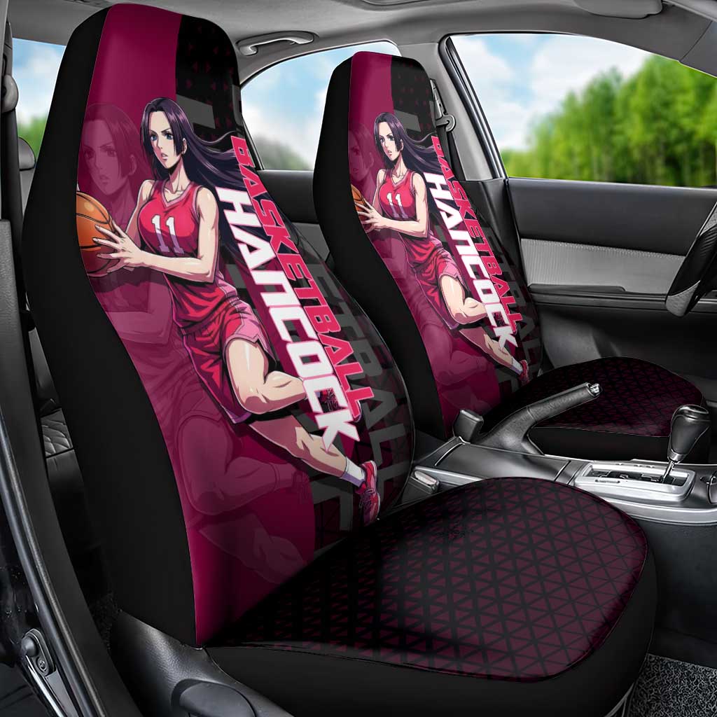 Boa Hancock One Piece Basketball Theme Maroon and Black Design Car Seat Cover with Serpent Emblem and Dynamic Pose - The Mazicc