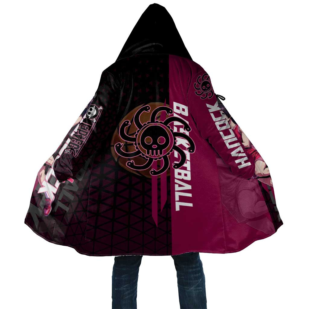 Boa Hancock One Piece Basketball Theme Maroon and Black Design Cloak with Serpent Emblem and Dynamic Pose - The Mazicc