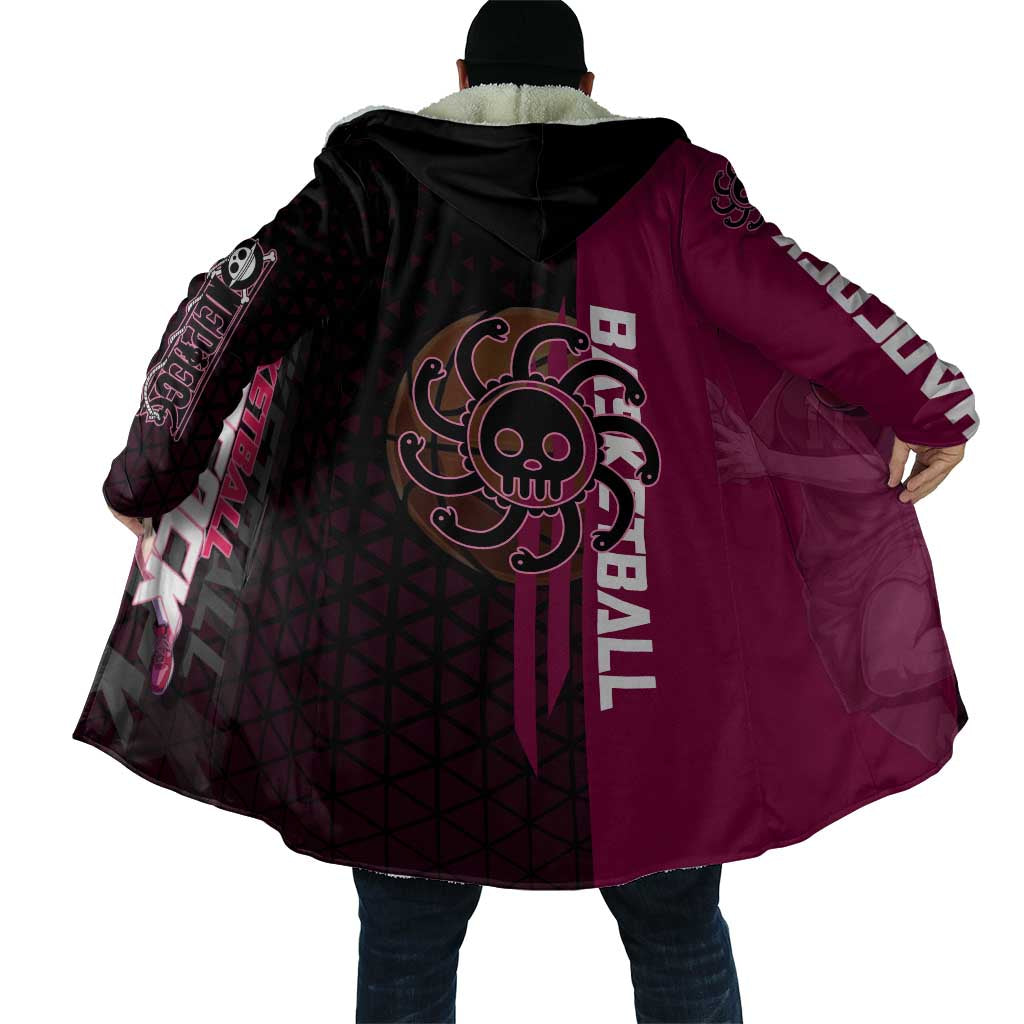 Boa Hancock One Piece Basketball Theme Maroon and Black Design Cloak with Serpent Emblem and Dynamic Pose - The Mazicc