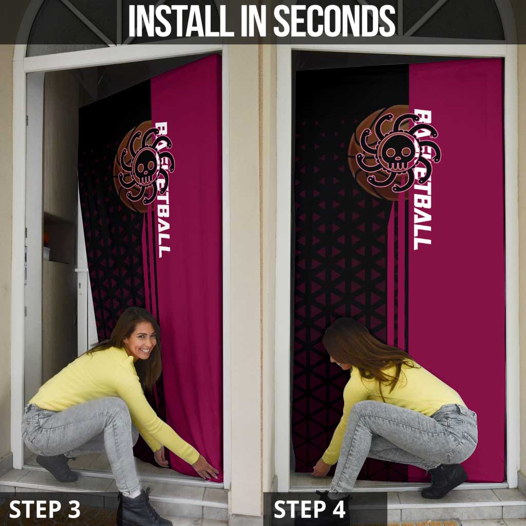Boa Hancock One Piece Basketball Theme Maroon and Black Design Door Cover with Serpent Emblem and Dynamic Pose - The Mazicc