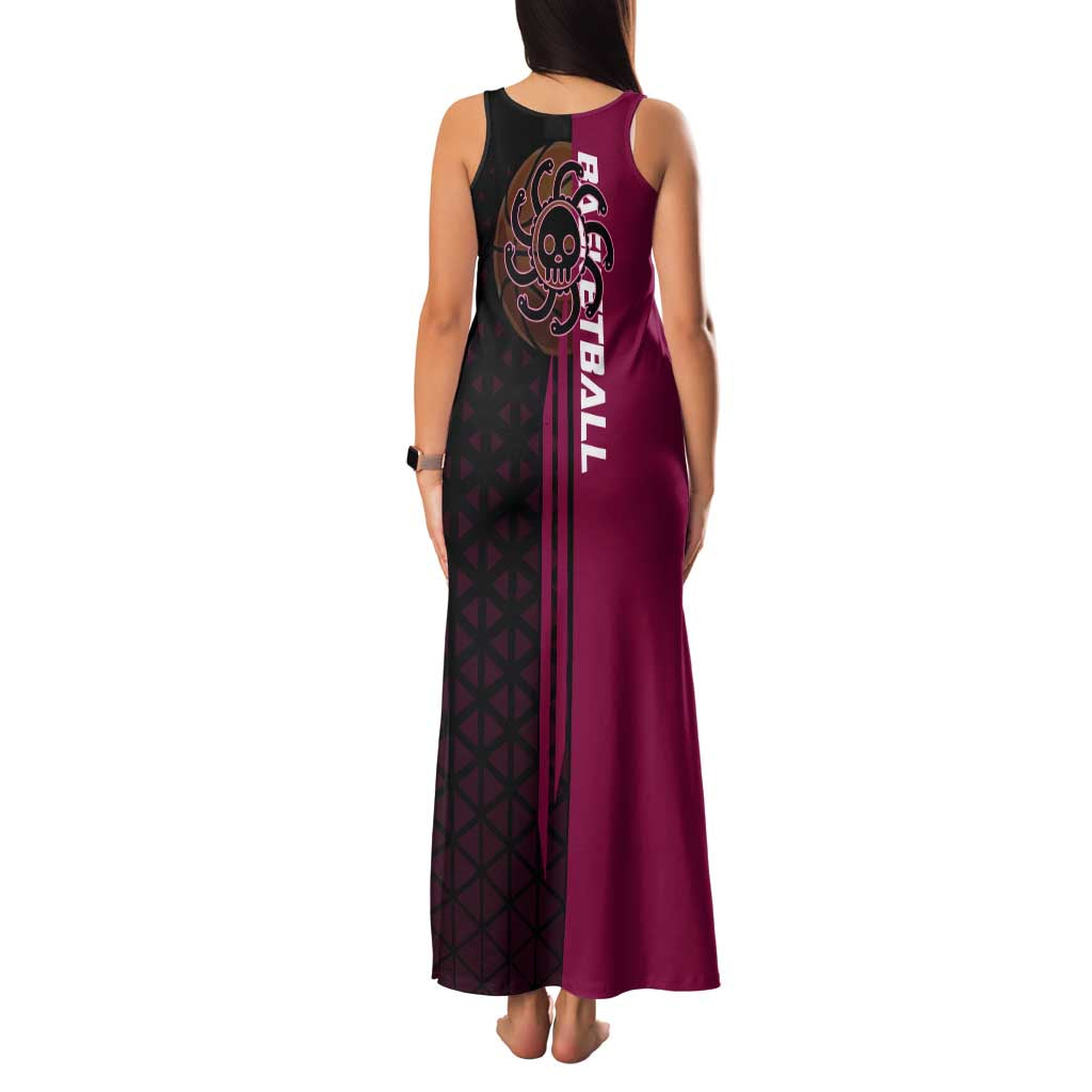 Boa Hancock One Piece Basketball Theme Maroon and Black Design Family Matching Tank Maxi Dress and Hawaiian Shirt with Serpent Emblem and Dynamic Pose