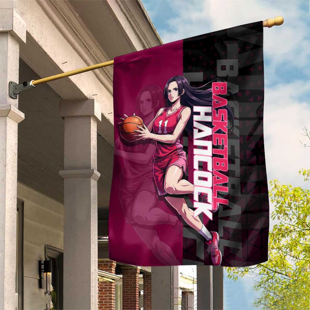 Boa Hancock One Piece Basketball Theme Maroon and Black Design Garden Flag with Serpent Emblem and Dynamic Pose - The Mazicc