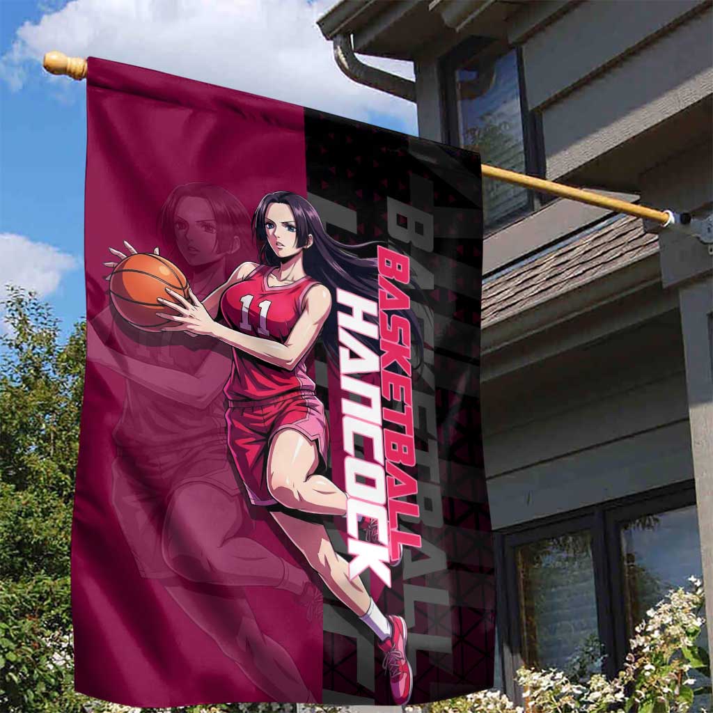 Boa Hancock One Piece Basketball Theme Maroon and Black Design Garden Flag with Serpent Emblem and Dynamic Pose - The Mazicc