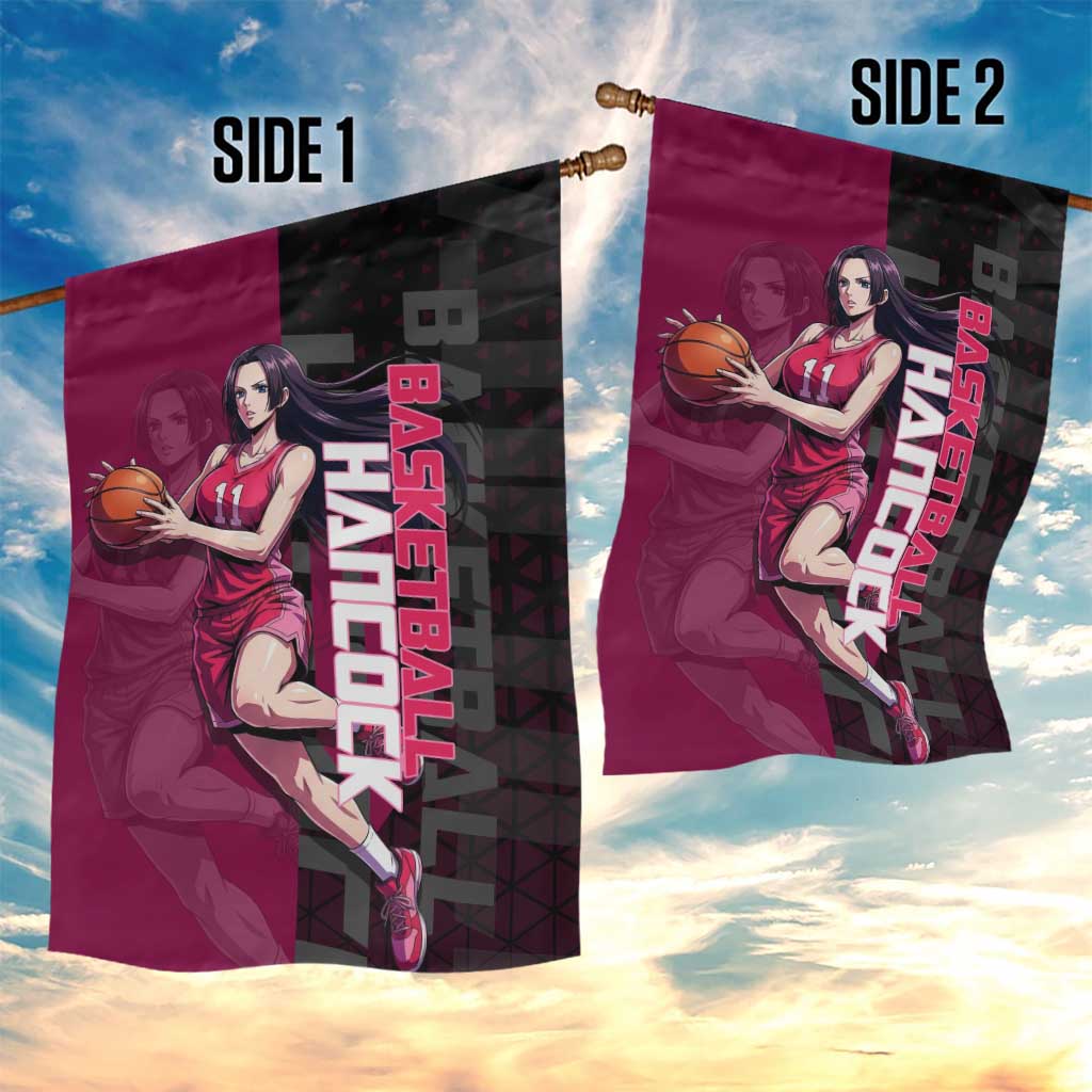 Boa Hancock One Piece Basketball Theme Maroon and Black Design Garden Flag with Serpent Emblem and Dynamic Pose - The Mazicc