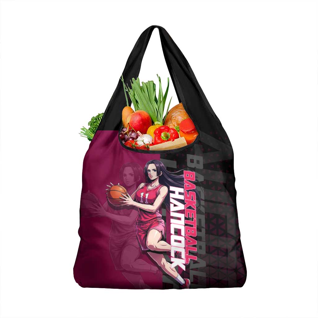 Boa Hancock One Piece Basketball Theme Maroon and Black Design Grocery Bag with Serpent Emblem and Dynamic Pose - The Mazicc