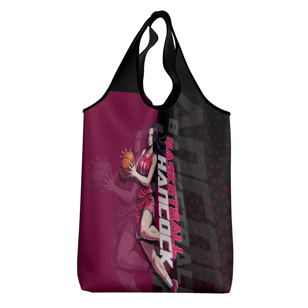 Boa Hancock One Piece Basketball Theme Maroon and Black Design Grocery Bag with Serpent Emblem and Dynamic Pose - The Mazicc