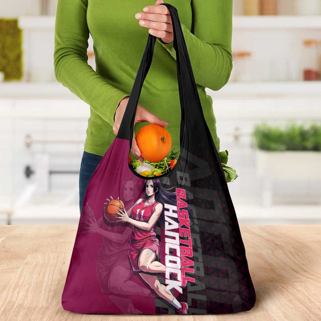 Boa Hancock One Piece Basketball Theme Maroon and Black Design Grocery Bag with Serpent Emblem and Dynamic Pose - The Mazicc