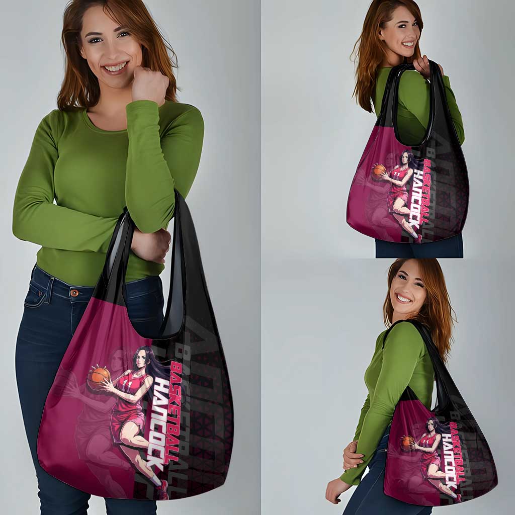 Boa Hancock One Piece Basketball Theme Maroon and Black Design Grocery Bag with Serpent Emblem and Dynamic Pose - The Mazicc
