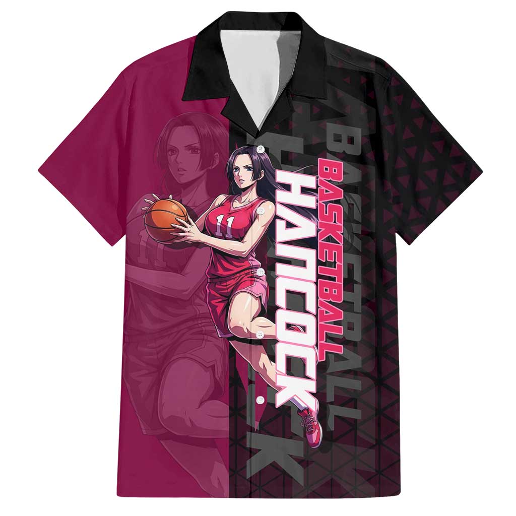 Boa Hancock One Piece Basketball Theme Maroon and Black Design Hawaiian Shirt with Serpent Emblem and Dynamic Pose - The Mazicc