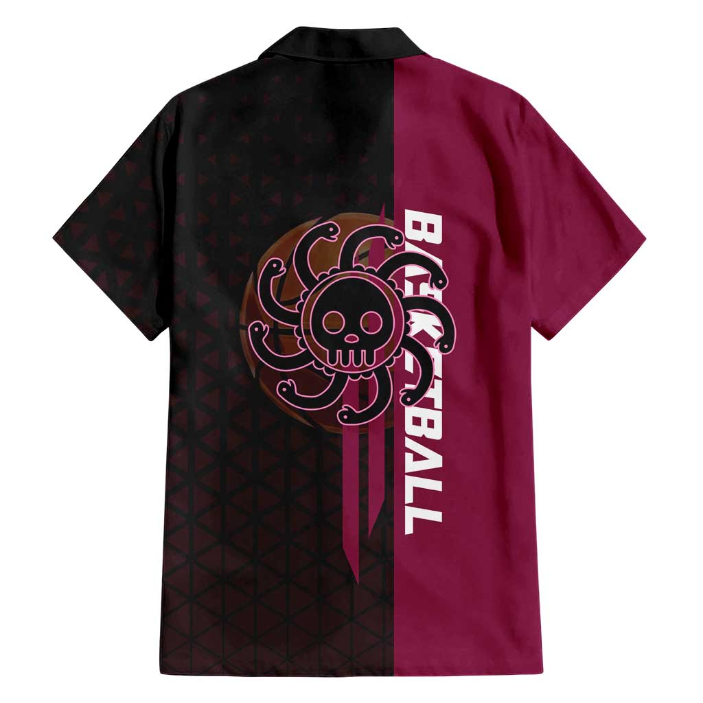 Boa Hancock One Piece Basketball Theme Maroon and Black Design Hawaiian Shirt with Serpent Emblem and Dynamic Pose - The Mazicc