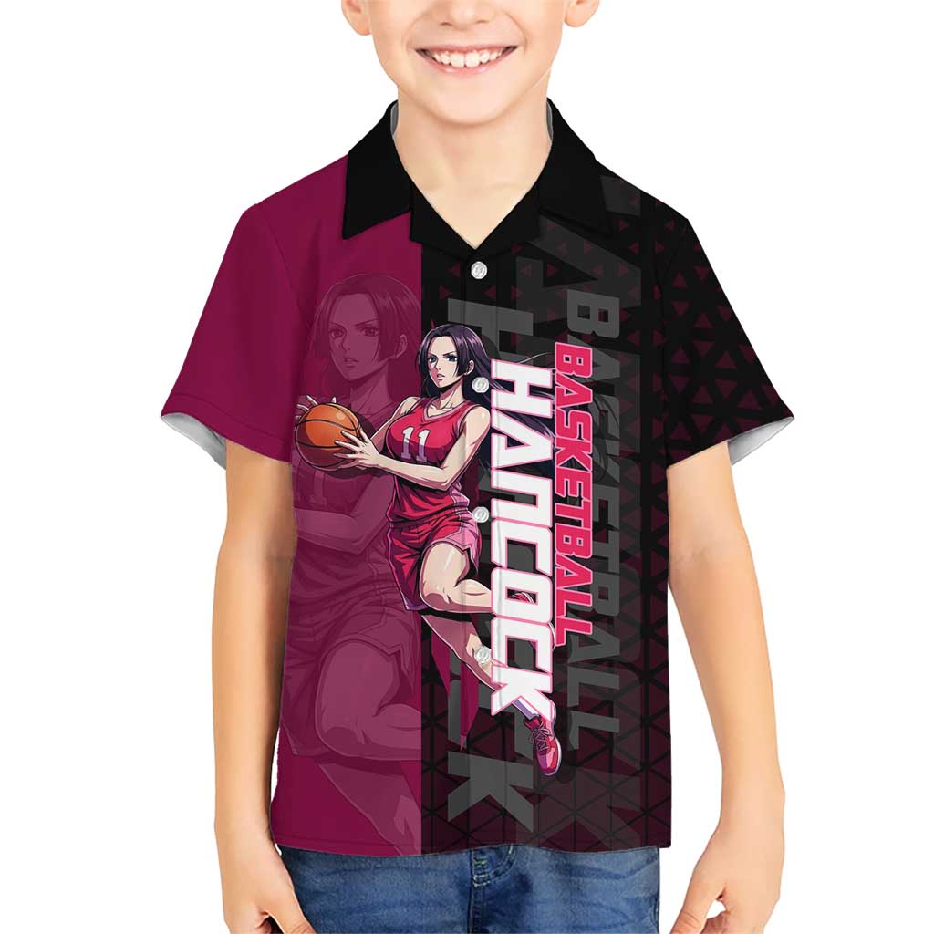 Boa Hancock One Piece Basketball Theme Maroon and Black Design Hawaiian Shirt with Serpent Emblem and Dynamic Pose - The Mazicc