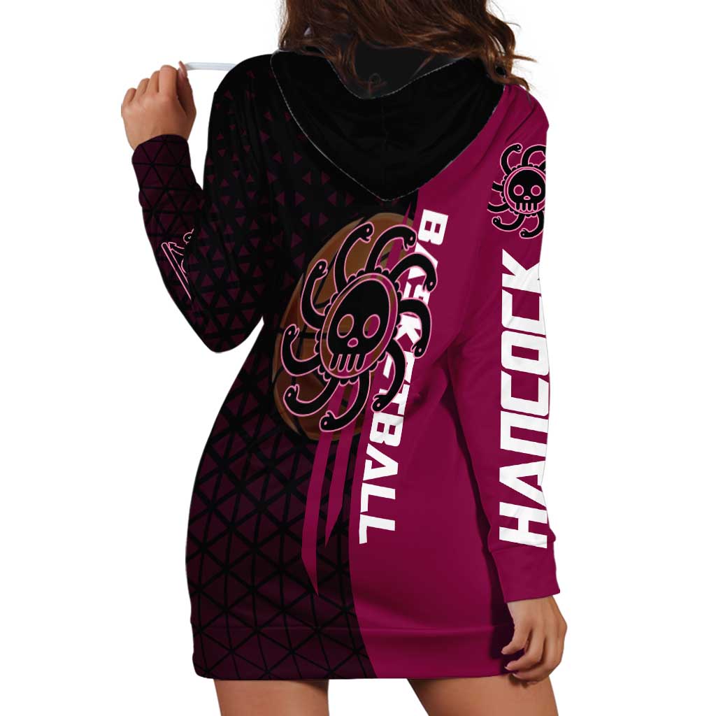 Boa Hancock One Piece Basketball Theme Maroon and Black Design Hoodie Dress with Serpent Emblem and Dynamic Pose - The Mazicc