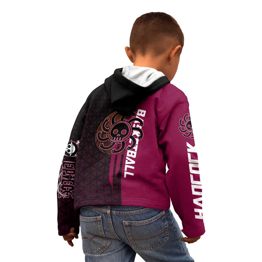 Boa Hancock One Piece Basketball Theme Maroon and Black Design Kid Hoodie with Serpent Emblem and Dynamic Pose - The Mazicc