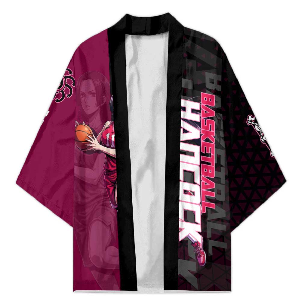 Boa Hancock One Piece Basketball Theme Maroon and Black Design Kimono with Serpent Emblem and Dynamic Pose - The Mazicc