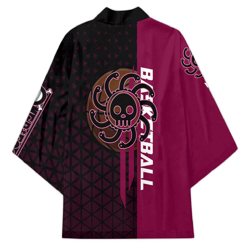 Boa Hancock One Piece Basketball Theme Maroon and Black Design Kimono with Serpent Emblem and Dynamic Pose - The Mazicc