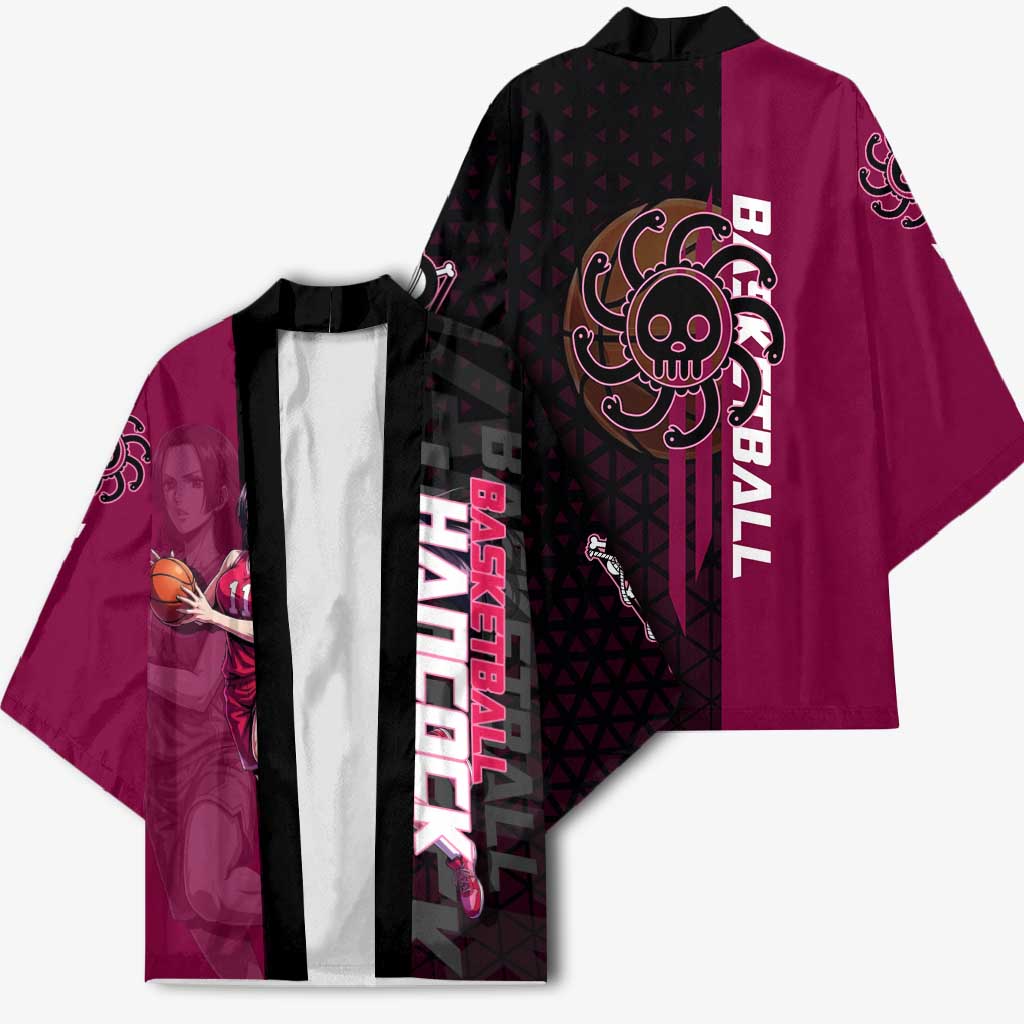 Boa Hancock One Piece Basketball Theme Maroon and Black Design Kimono with Serpent Emblem and Dynamic Pose - The Mazicc