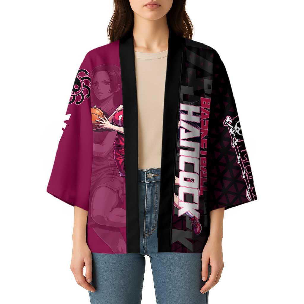 Boa Hancock One Piece Basketball Theme Maroon and Black Design Kimono with Serpent Emblem and Dynamic Pose - The Mazicc