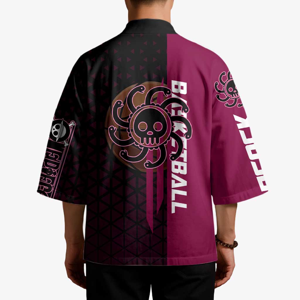 Boa Hancock One Piece Basketball Theme Maroon and Black Design Kimono with Serpent Emblem and Dynamic Pose - The Mazicc