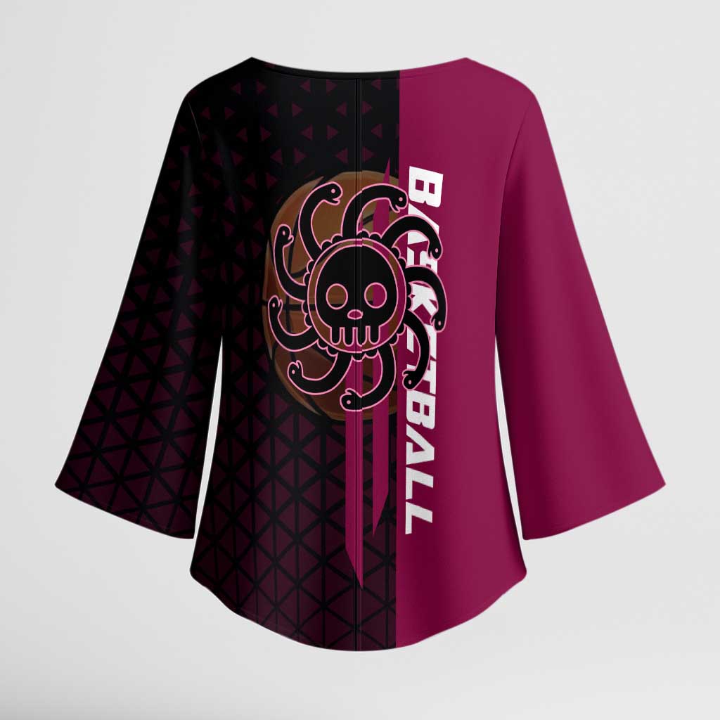 Boa Hancock One Piece Basketball Theme Maroon and Black Design Kimono Sleeve Blouse with Serpent Emblem and Dynamic Pose - The Mazicc